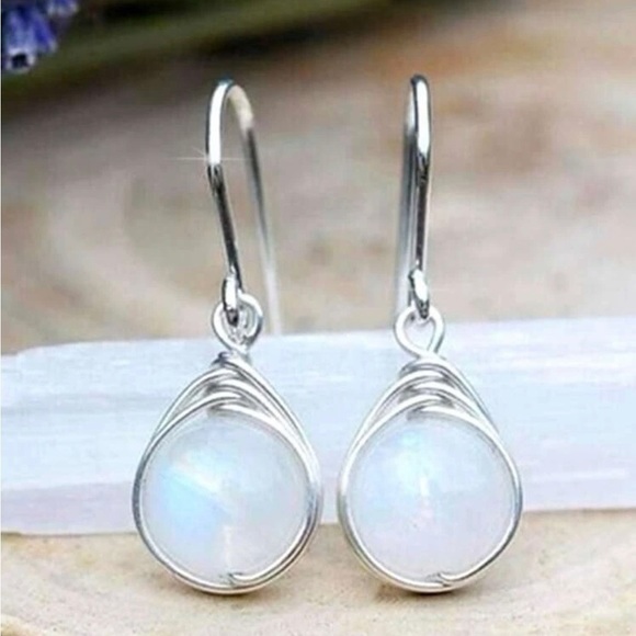 White Oval Drop Earrings - Picture 2 of 4